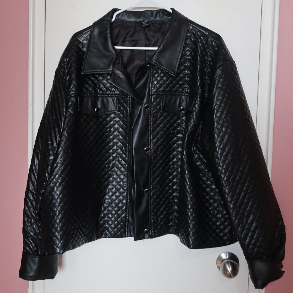 SHEIN Plus Button Front Quilted PU Leather Jacket